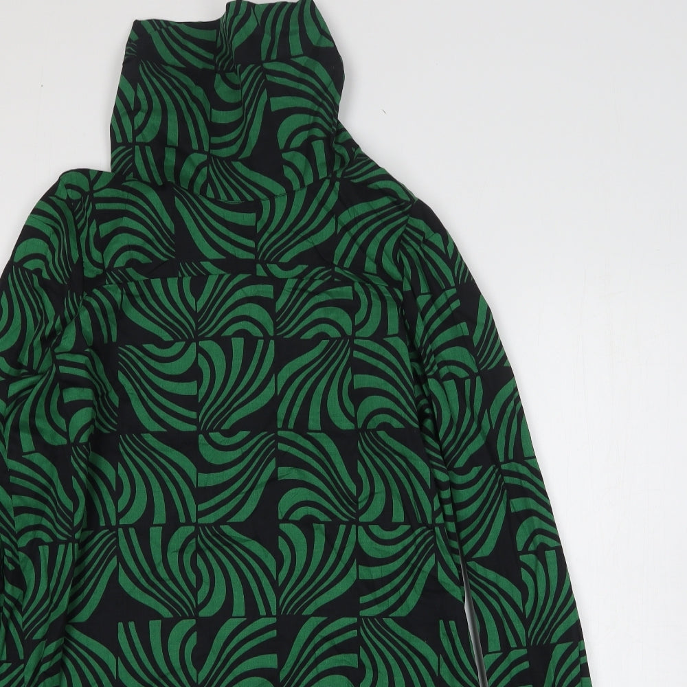 Zara Womens Green Geometric Cotton Trapeze & Swing Size S High Neck Zip