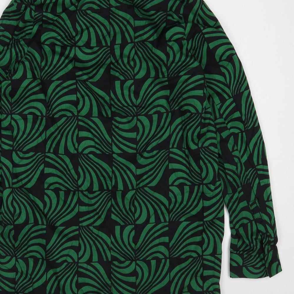Zara Womens Green Geometric Cotton Trapeze & Swing Size S High Neck Zip
