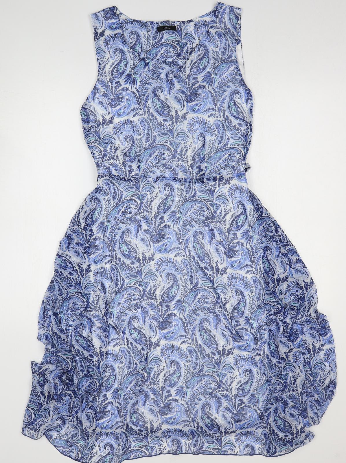 M&Co Womens Blue Geometric Polyester Tank Dress Size 12 V-Neck Pullover