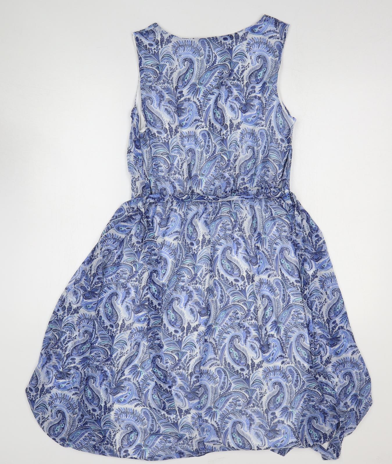 M&Co Womens Blue Geometric Polyester Tank Dress Size 12 V-Neck Pullover