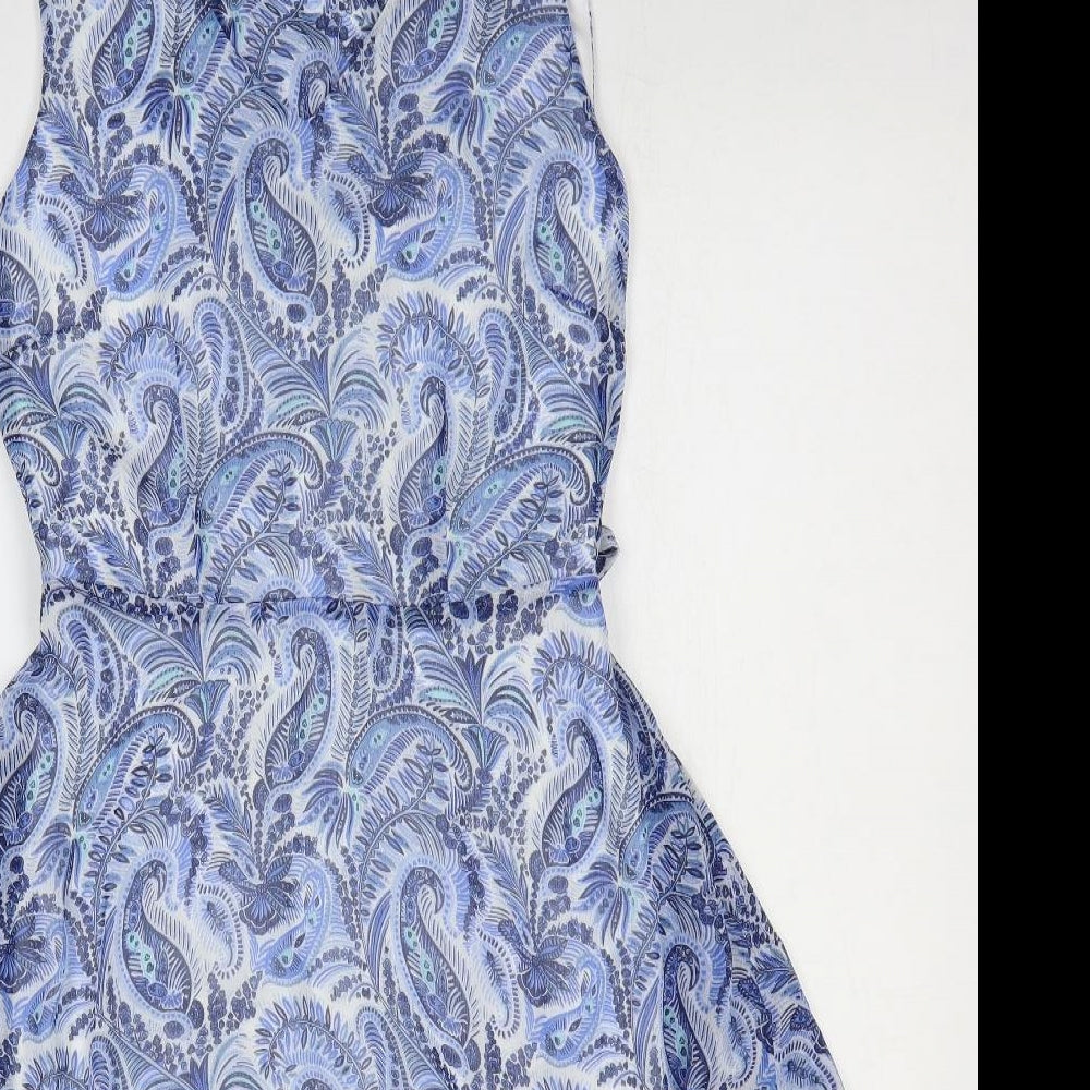 M&Co Womens Blue Geometric Polyester Tank Dress Size 12 V-Neck Pullover