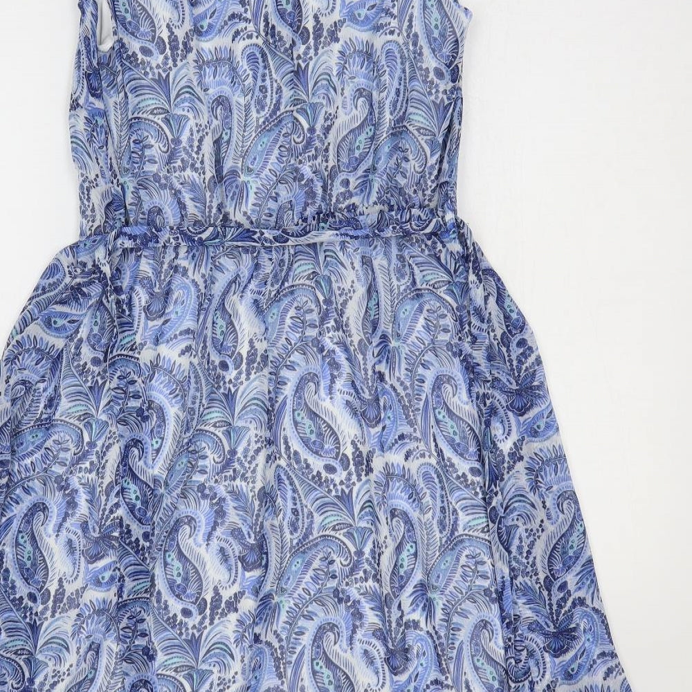 M&Co Womens Blue Geometric Polyester Tank Dress Size 12 V-Neck Pullover