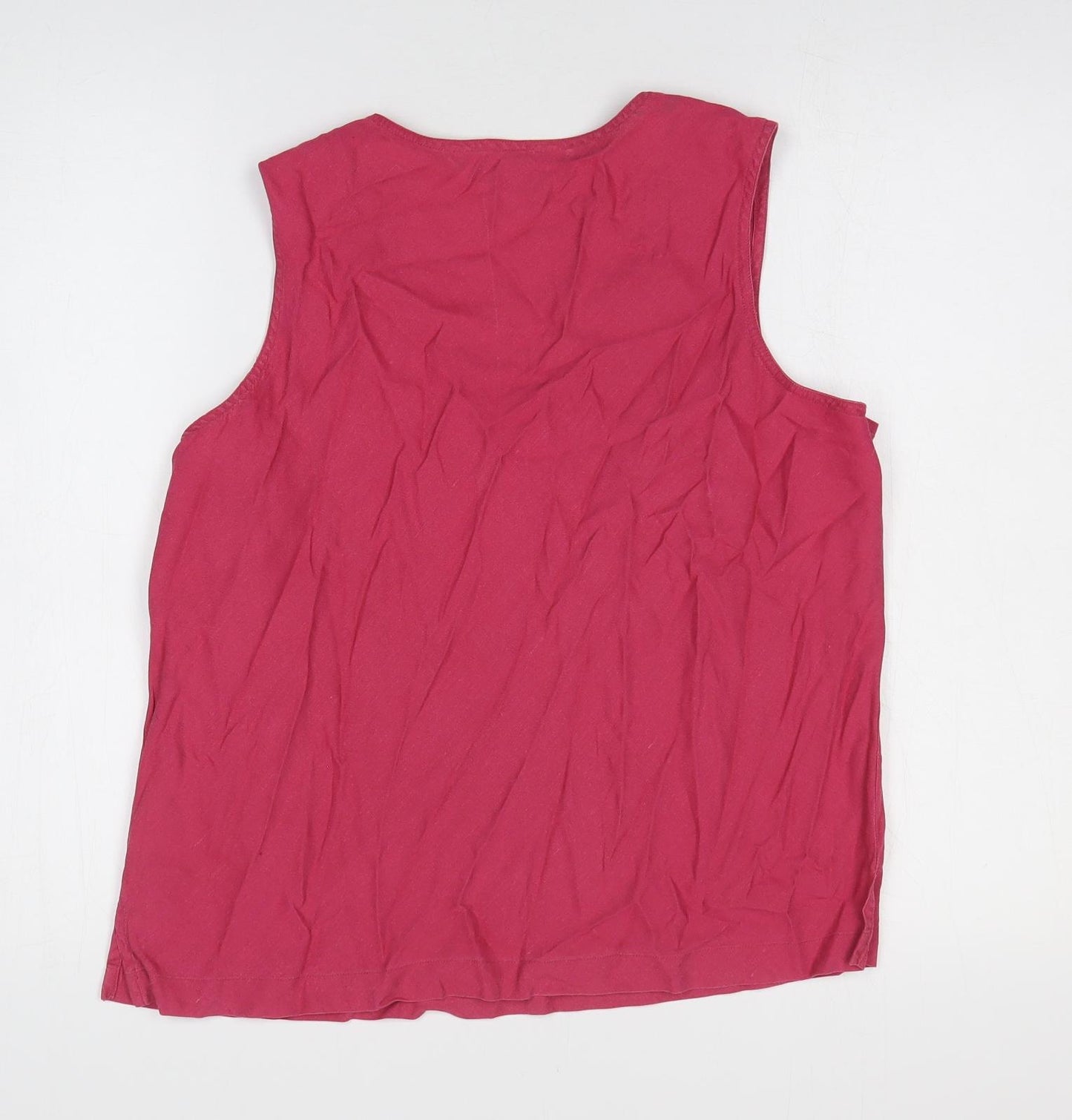 TIGI Womens Pink Floral Linen Basic Tank Size 18 Scoop Neck