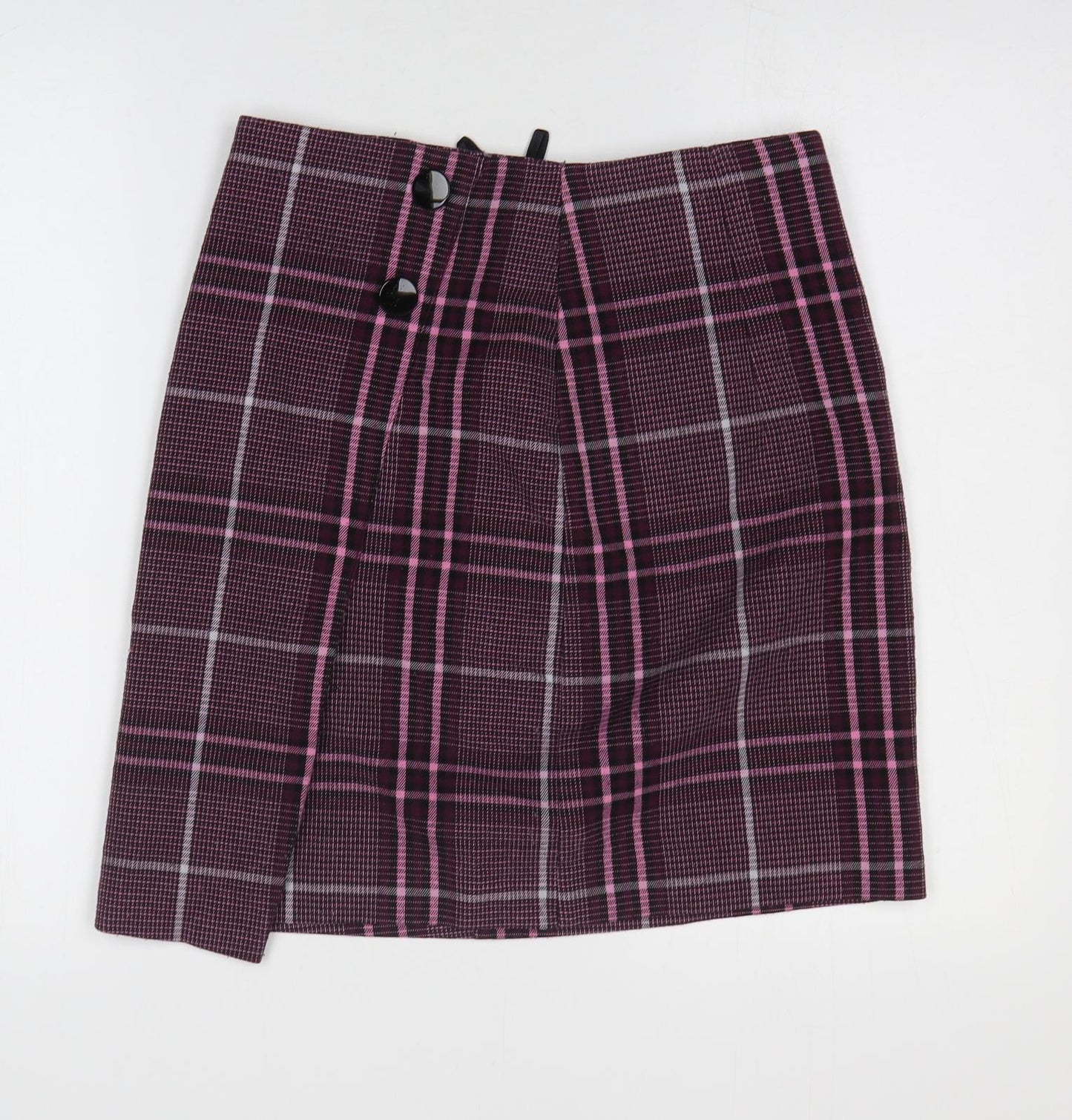 Marks and Spencer Womens Pink Plaid Polyester A-Line Skirt Size 10