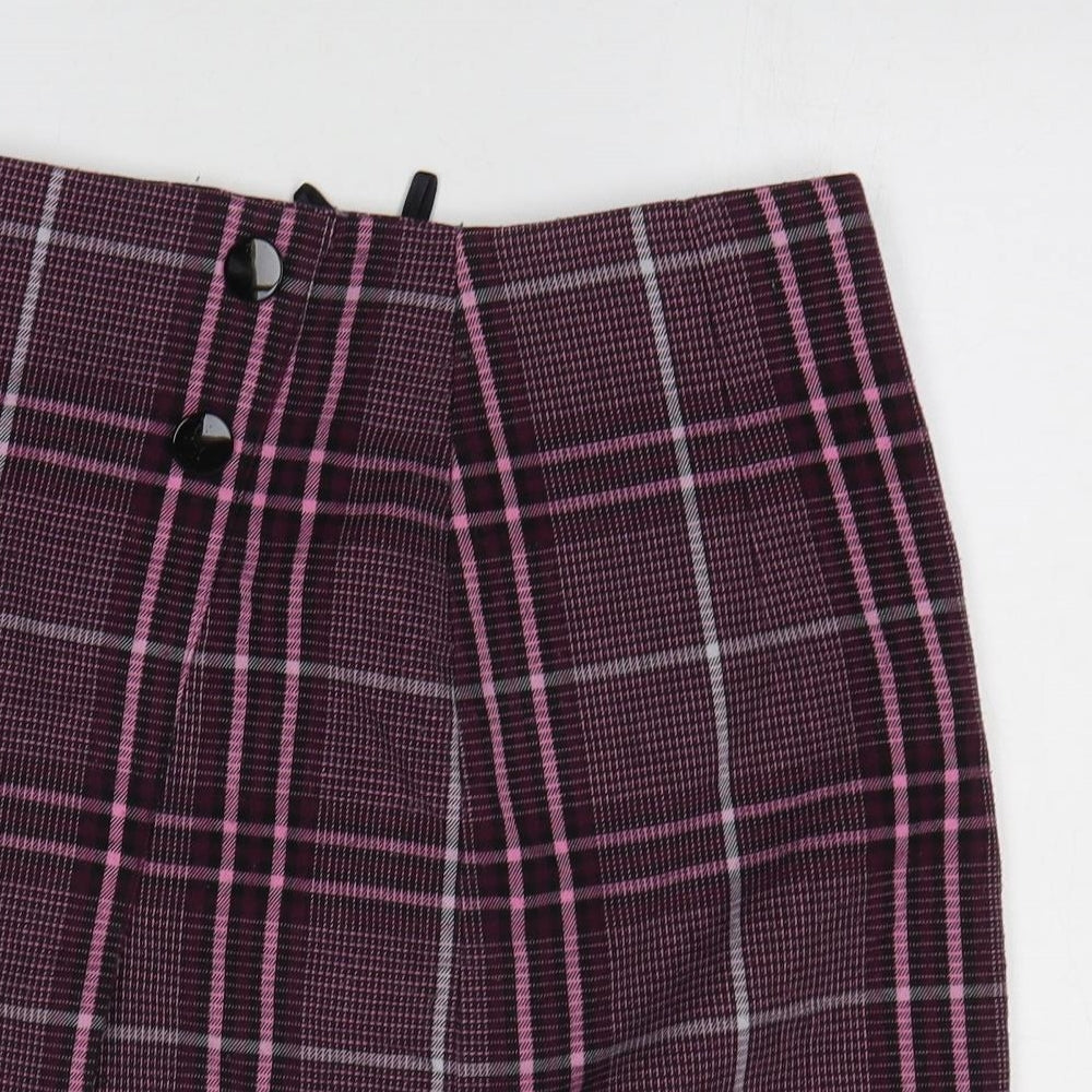 Marks and Spencer Womens Pink Plaid Polyester A-Line Skirt Size 10