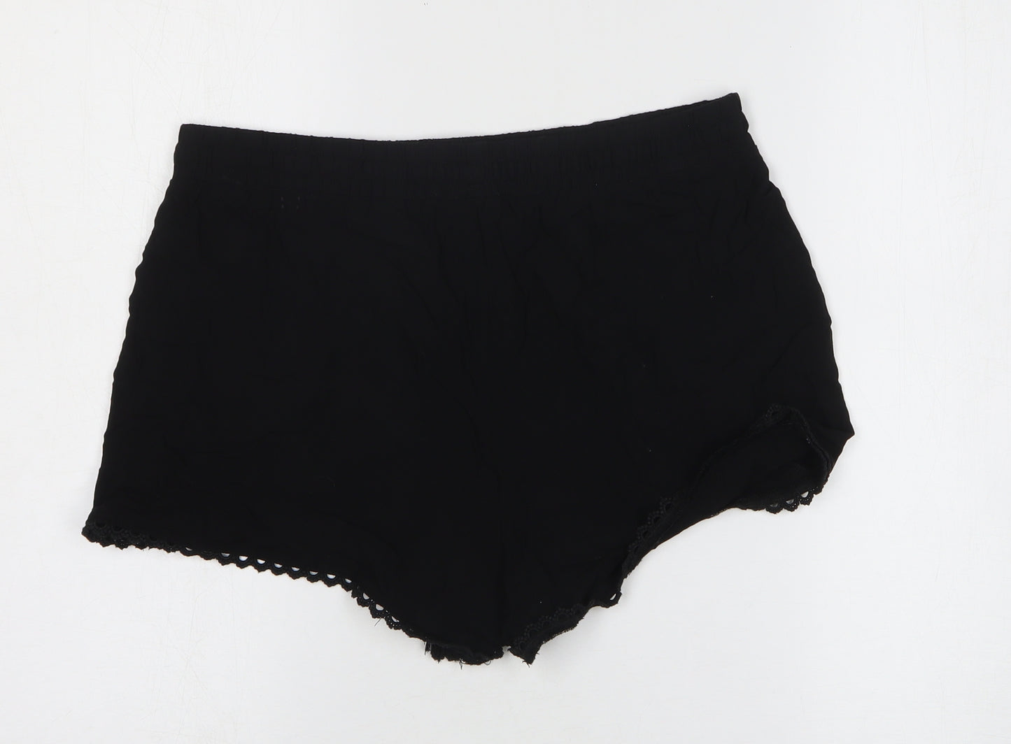 Primark Womens Black Viscose Hot Pants Shorts Size 14 L3 in Regular Drawstring