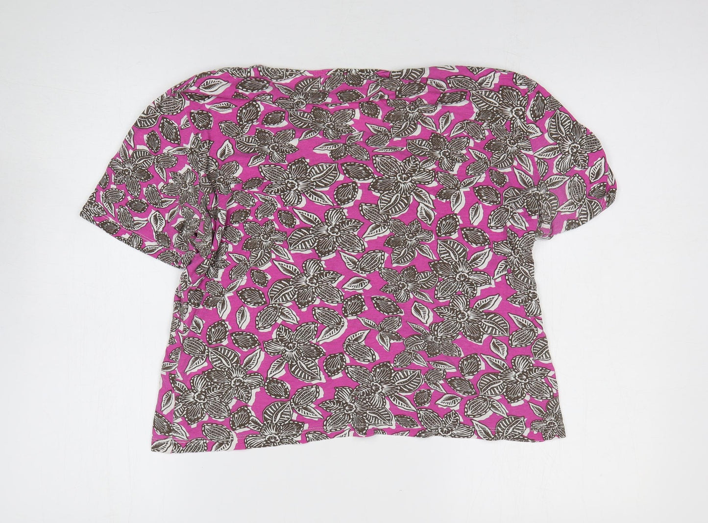 Viyella Womens Pink Floral Viscose Basic T-Shirt Size L Round Neck