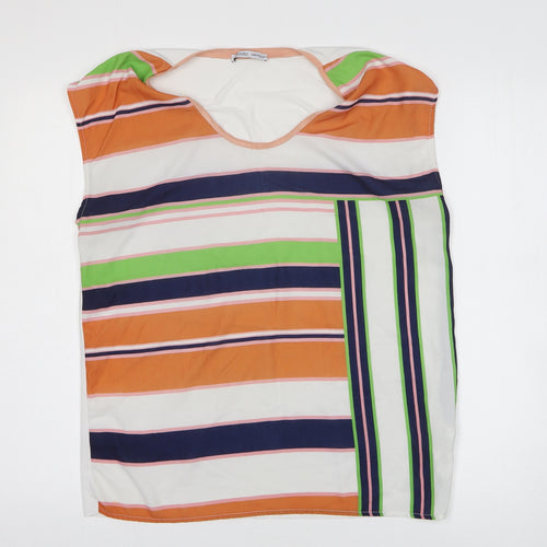 Zara Womens Multicoloured Striped Polyester Basic Blouse Size M Round Neck