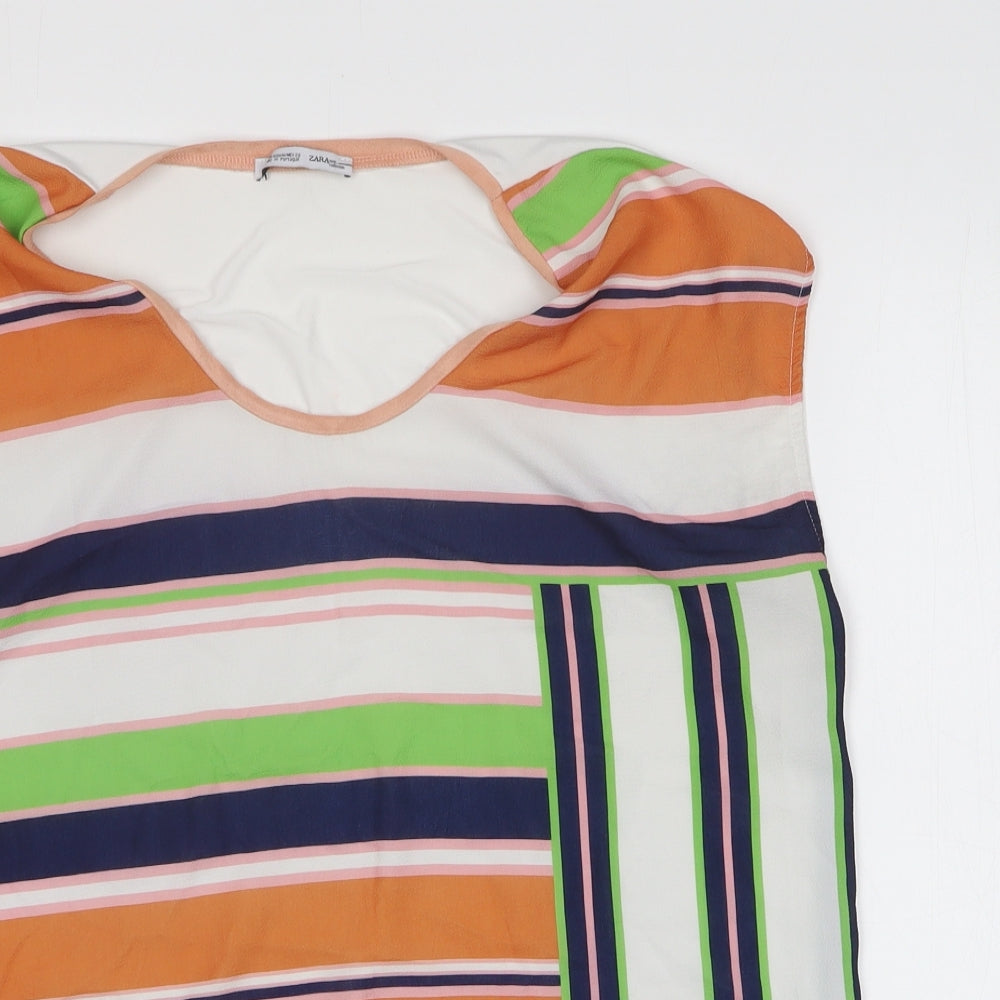 Zara Womens Multicoloured Striped Polyester Basic Blouse Size M Round Neck