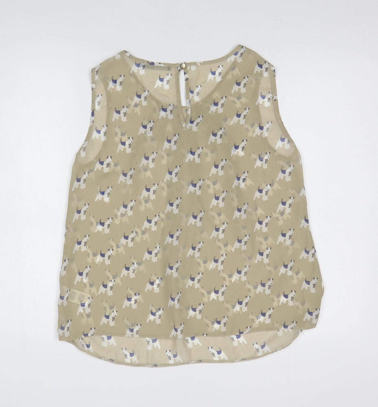 Atmosphere Womens Beige Geometric Polyester Basic Tank Size 14 Round Neck - Dog Pattern