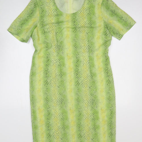 Mark Wald Womens Green Animal Print Polyester A-Line Size 14 Scoop Neck Zip - Snake Skin Print