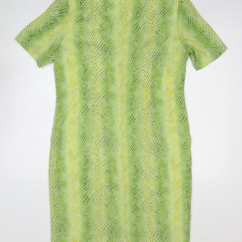 Mark Wald Womens Green Animal Print Polyester A-Line Size 14 Scoop Neck Zip - Snake Skin Print