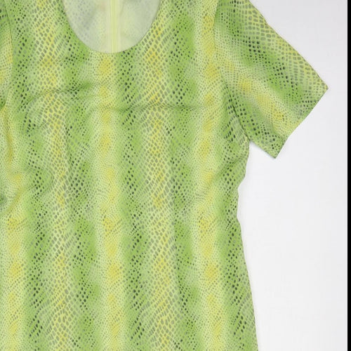Mark Wald Womens Green Animal Print Polyester A-Line Size 14 Scoop Neck Zip - Snake Skin Print