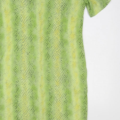 Mark Wald Womens Green Animal Print Polyester A-Line Size 14 Scoop Neck Zip - Snake Skin Print