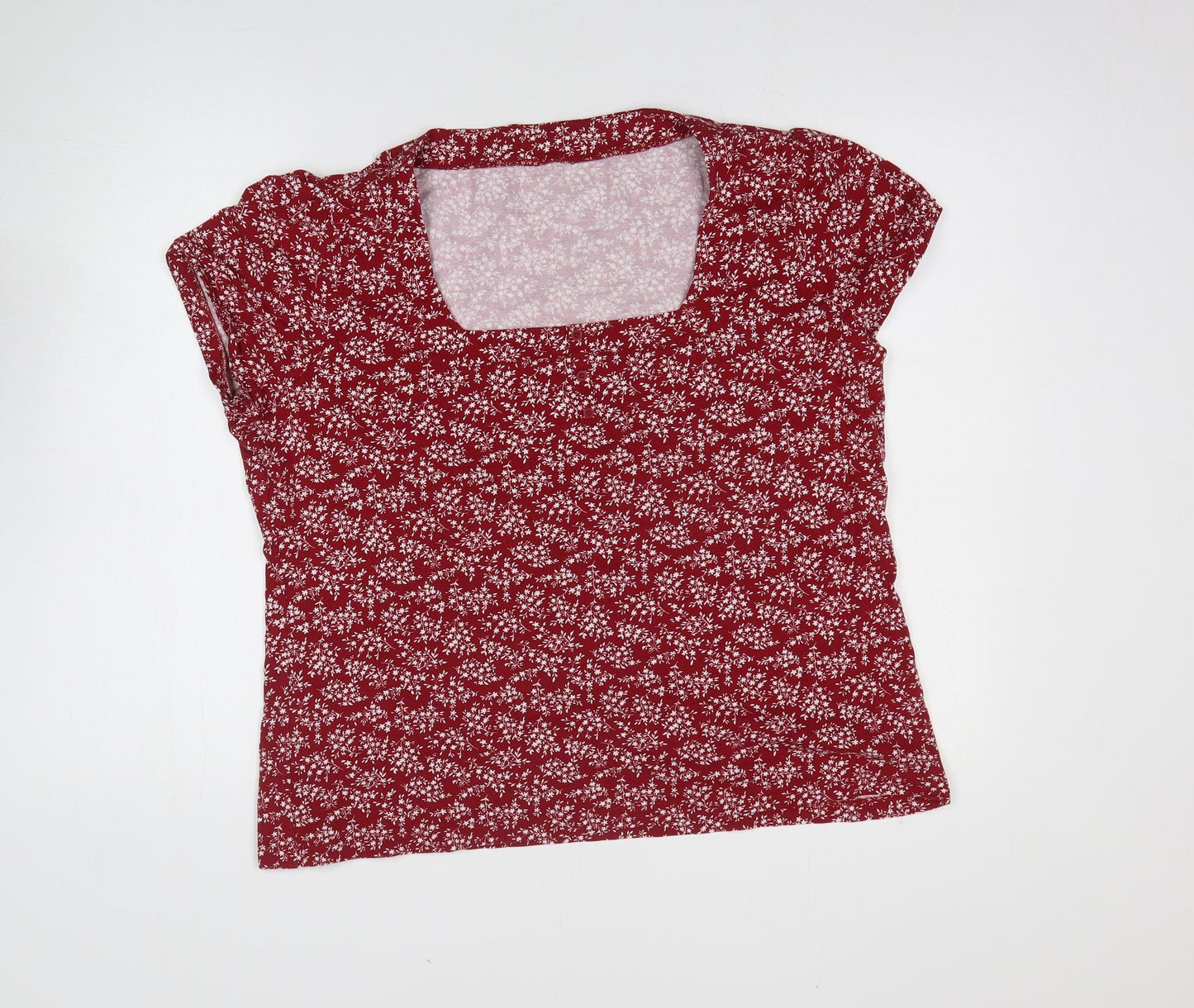 Debenhams Womens Red Floral Viscose Basic T-Shirt Size 20 Square Neck