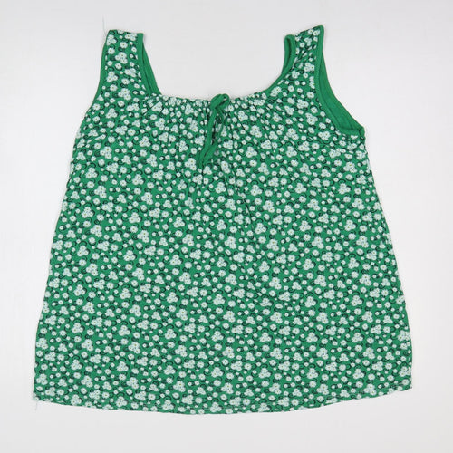 Preworn Womens Green Floral Viscose Basic Tank Size M Scoop Neck