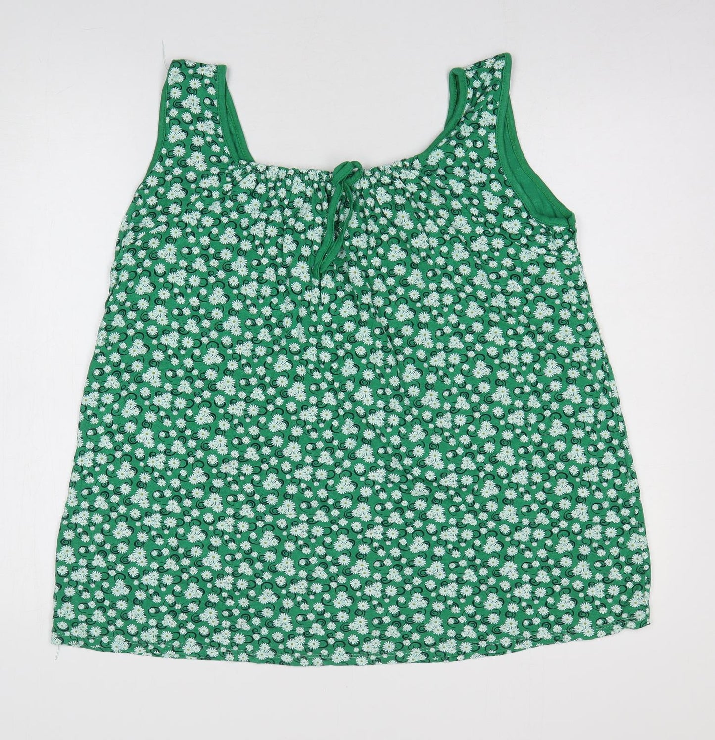 Preworn Womens Green Floral Viscose Basic Tank Size M Scoop Neck