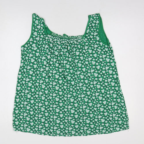 Preworn Womens Green Floral Viscose Basic Tank Size M Scoop Neck