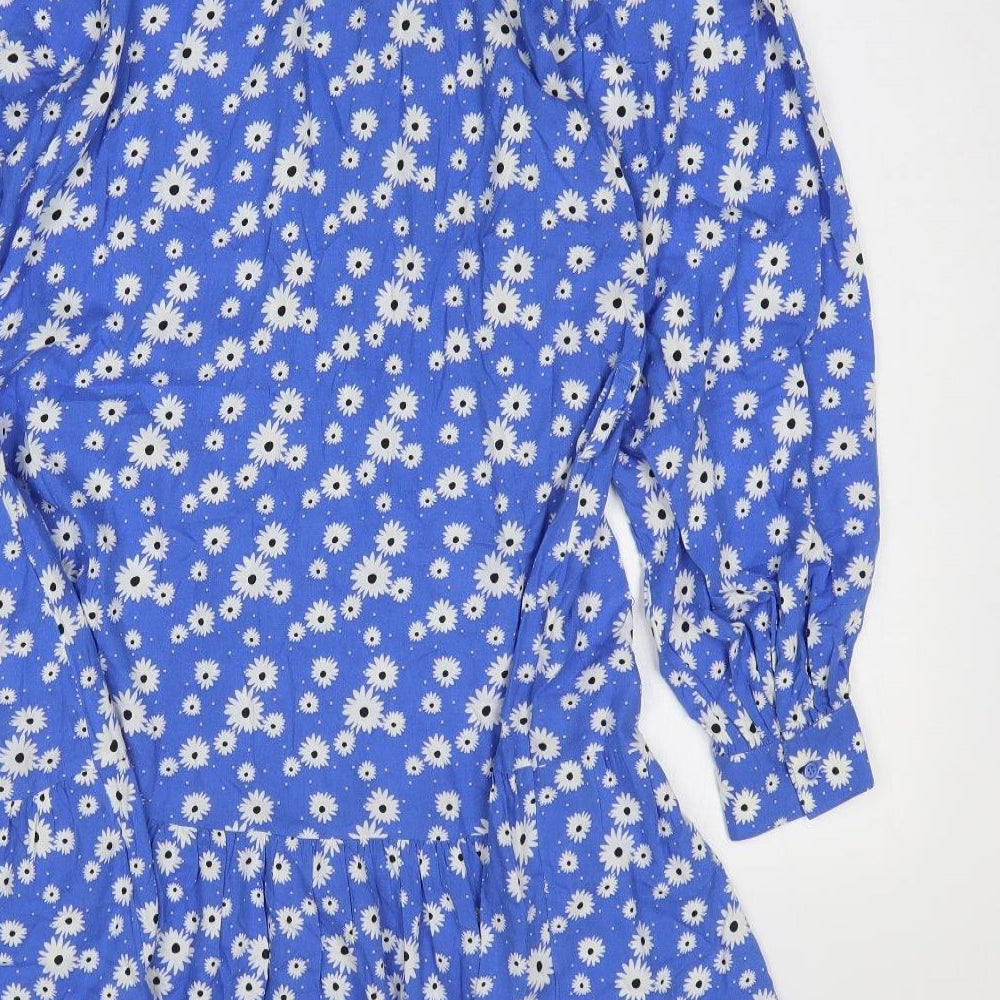TU Womens Blue Floral Polyester Shirt Dress Size 8 Collared Button