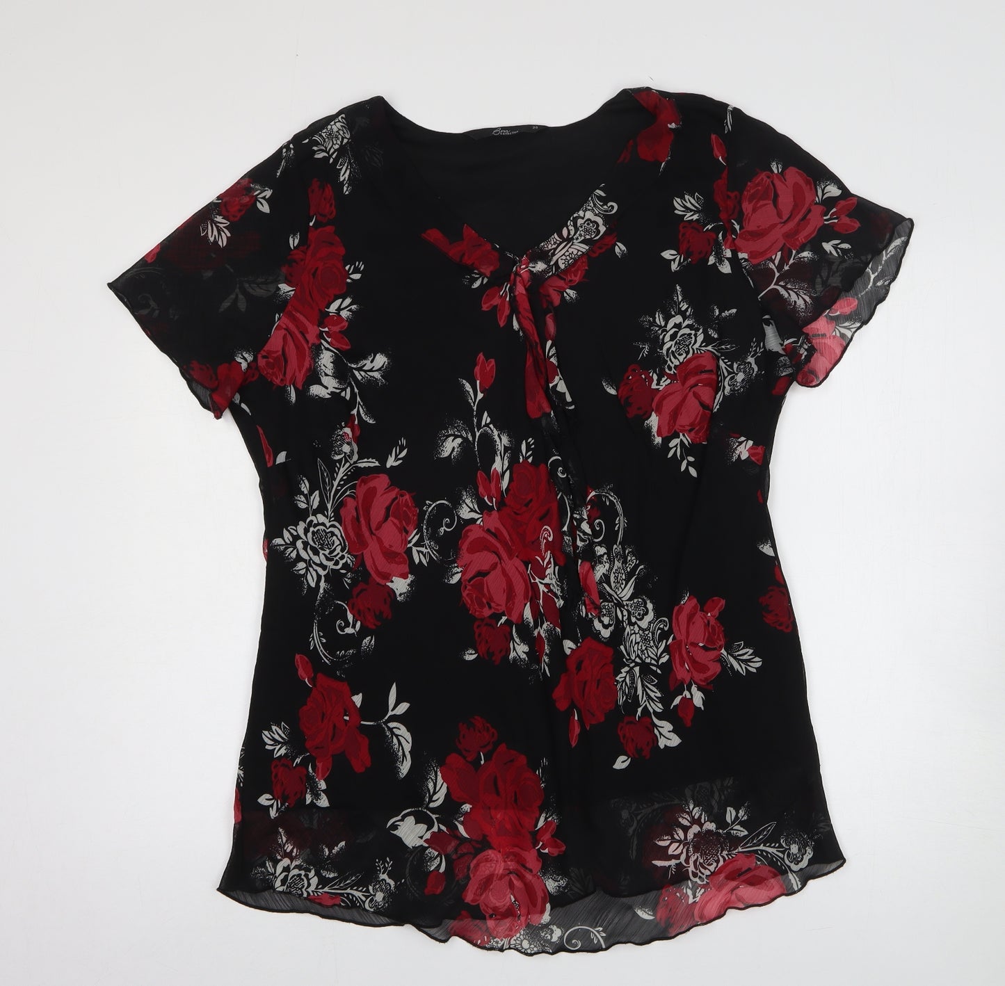 Bonmarché Womens Black Floral Polyester Basic Blouse Size 20 Round Neck