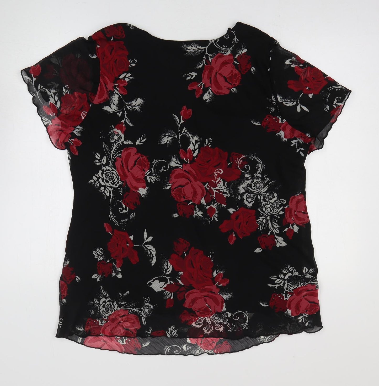 Bonmarché Womens Black Floral Polyester Basic Blouse Size 20 Round Neck