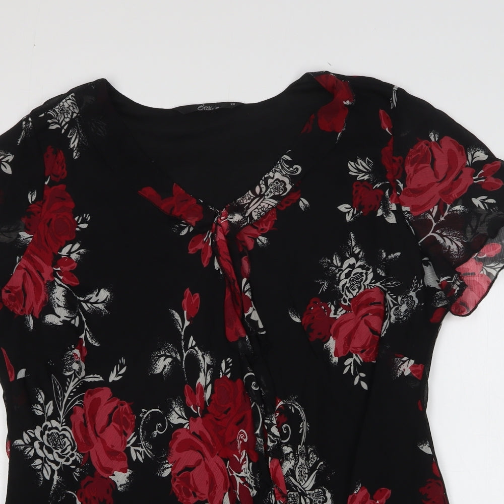 Bonmarché Womens Black Floral Polyester Basic Blouse Size 20 Round Neck