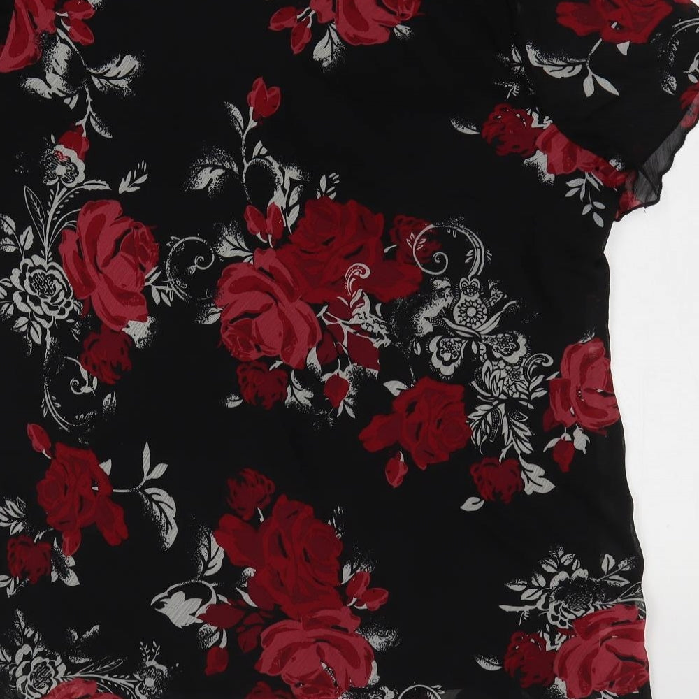 Bonmarché Womens Black Floral Polyester Basic Blouse Size 20 Round Neck