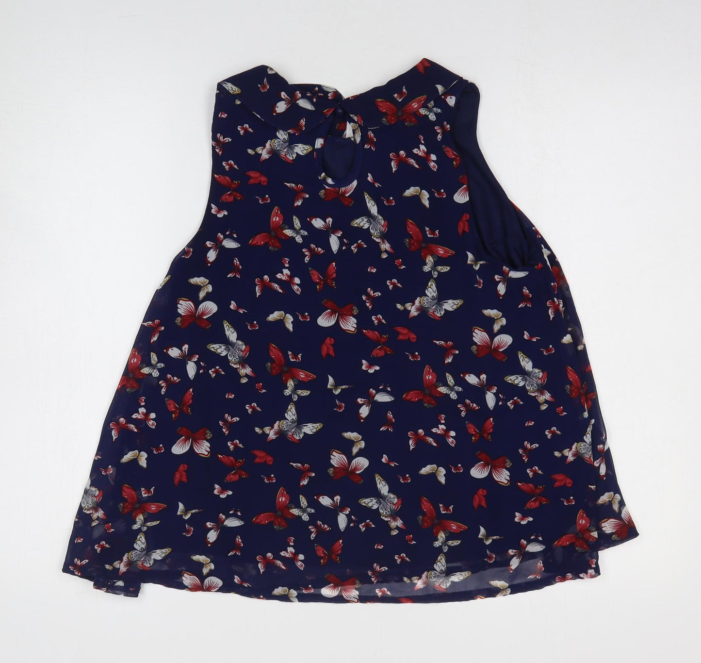 New Look Womens Blue Geometric Polyester Basic Blouse Size S Collared - Butterfly Pattern