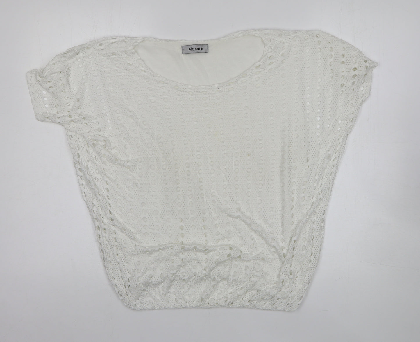 Alexara Womens White Viscose Basic T-Shirt Size L Round Neck