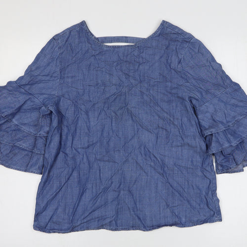 Alya Womens Blue Lyocell Basic Blouse Size XS V-Neck