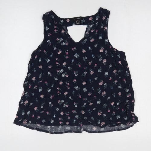 Atmosphere Womens Blue Floral Polyester Basic Tank Size 12 V-Neck
