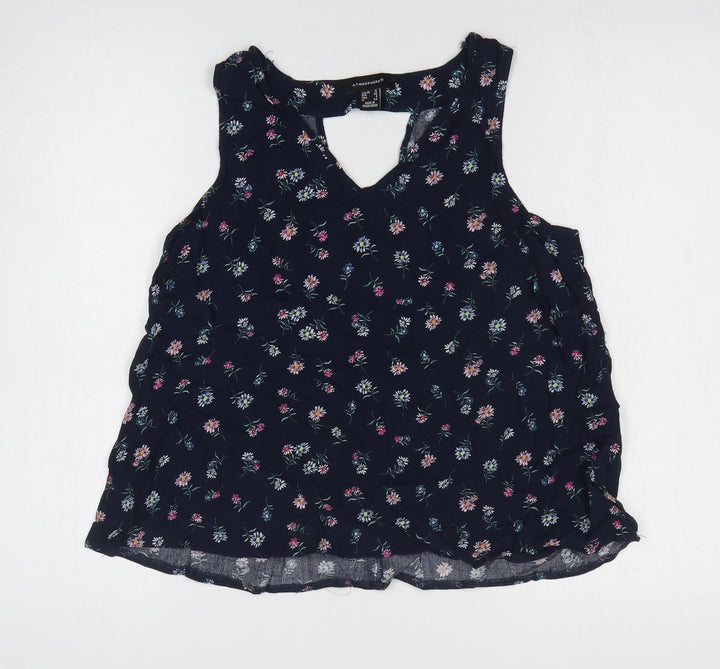 Atmosphere Womens Blue Floral Polyester Basic Tank Size 12 V-Neck