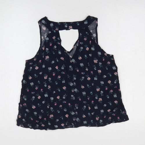 Atmosphere Womens Blue Floral Polyester Basic Tank Size 12 V-Neck