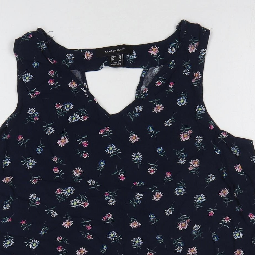 Atmosphere Womens Blue Floral Polyester Basic Tank Size 12 V-Neck