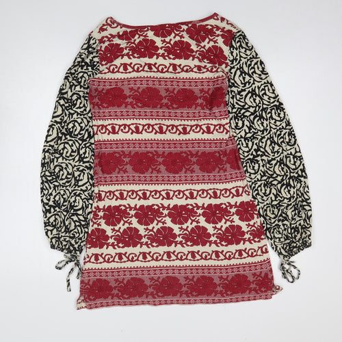 H&M Womens Red Geometric Viscose A-Line Size S V-Neck Pullover