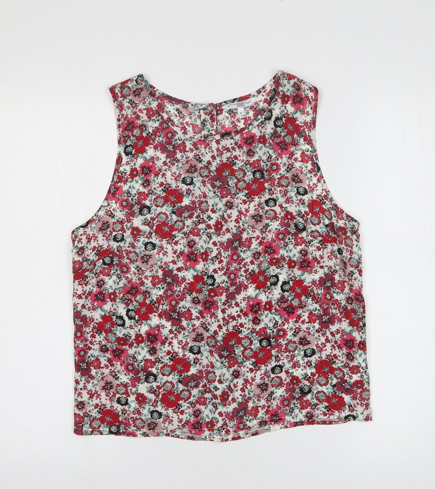 New Look Womens Red Floral Polyester Basic Tank Size 12 Boat Neck