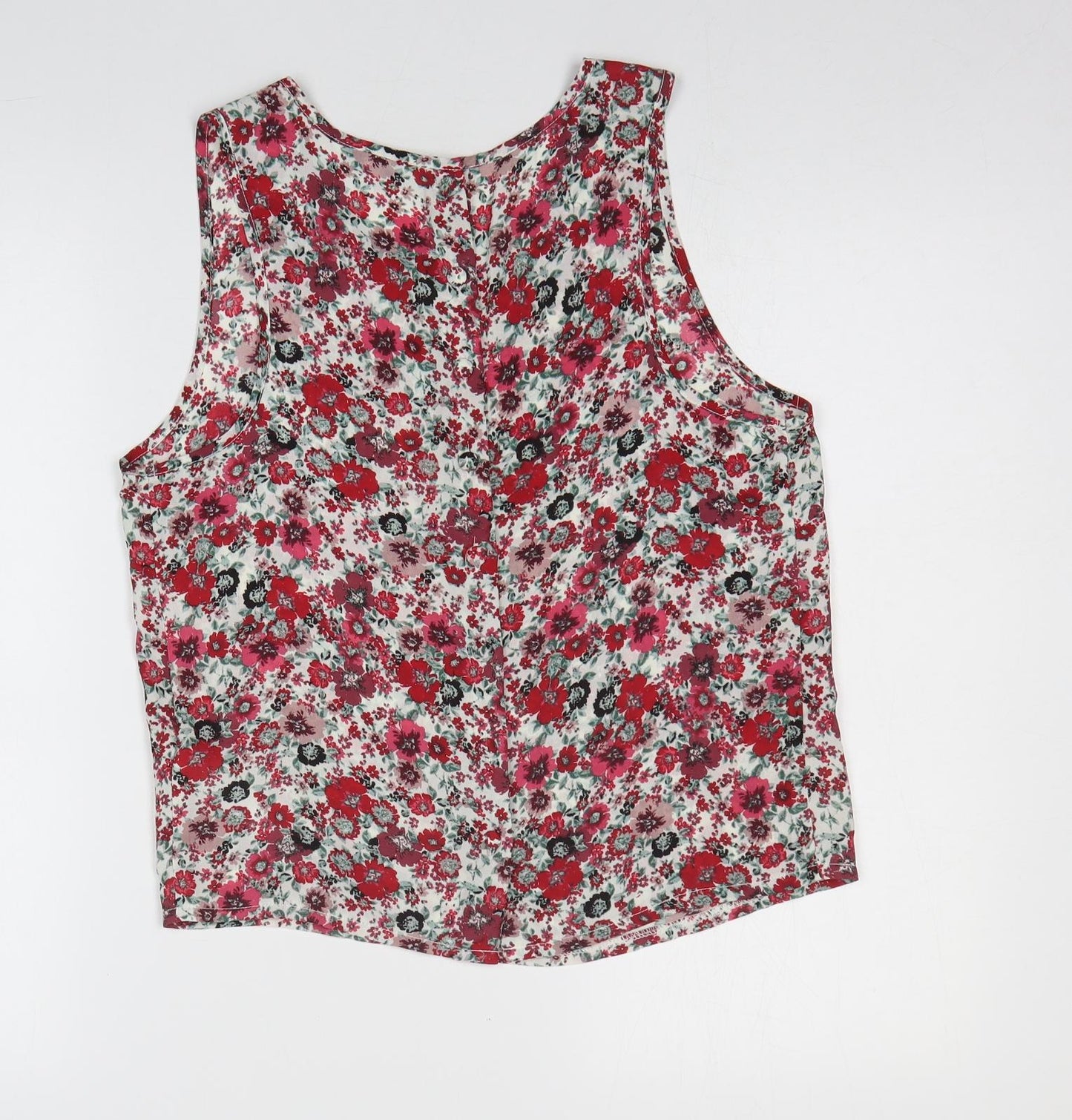 New Look Womens Red Floral Polyester Basic Tank Size 12 Boat Neck