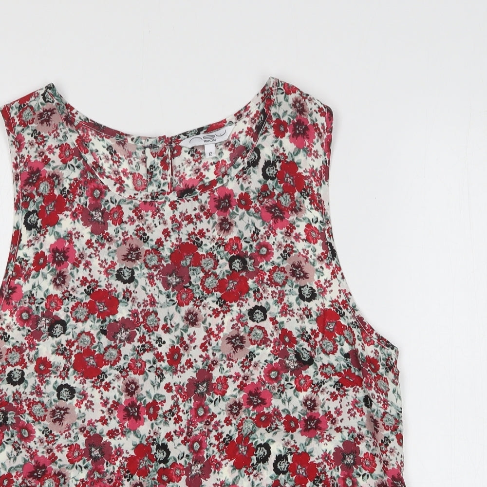 New Look Womens Red Floral Polyester Basic Tank Size 12 Boat Neck