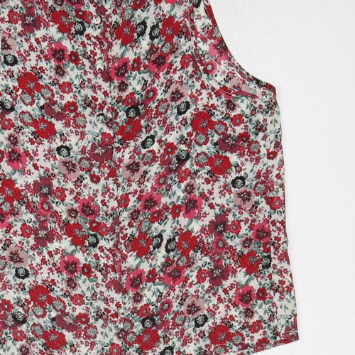 New Look Womens Red Floral Polyester Basic Tank Size 12 Boat Neck