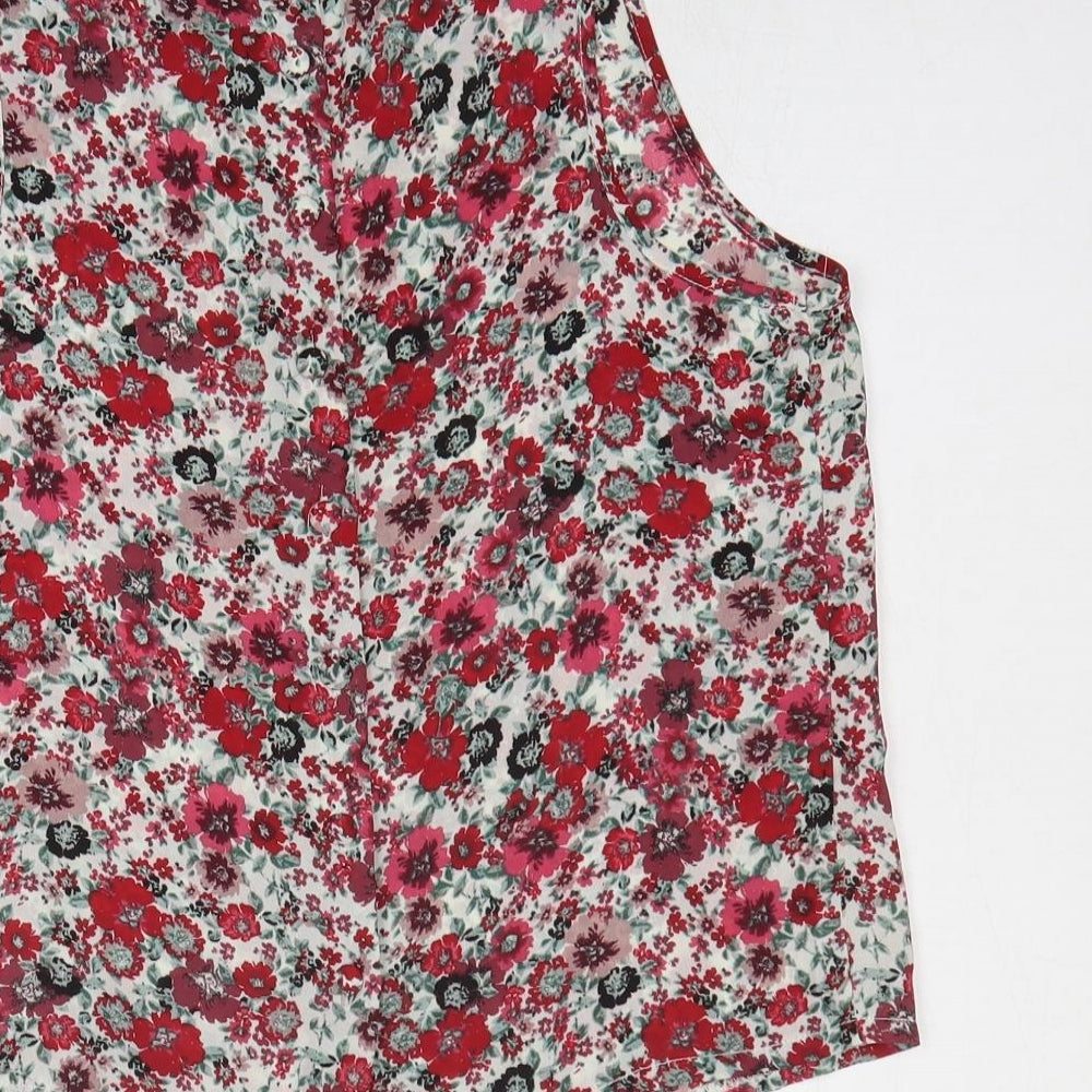 New Look Womens Red Floral Polyester Basic Tank Size 12 Boat Neck
