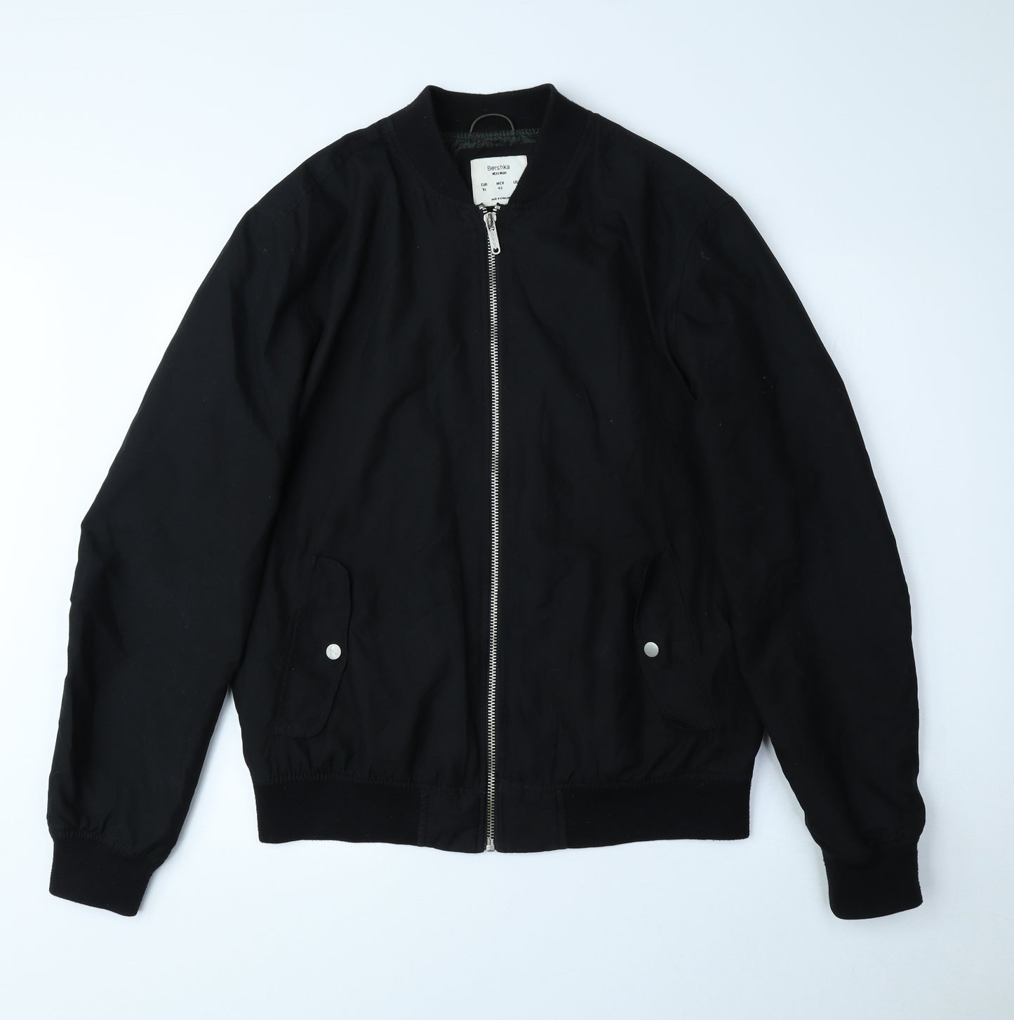Bershka Mens Black Bomber Jacket Jacket Size XL Zip
