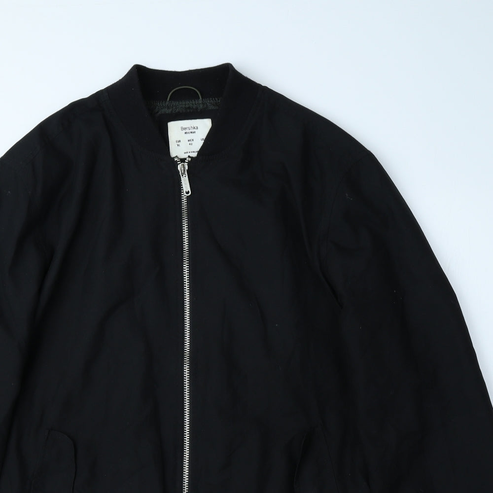 Bershka Mens Black Bomber Jacket Jacket Size XL Zip