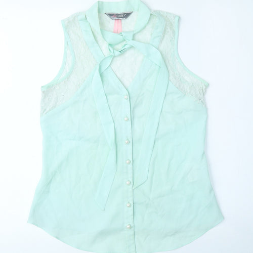 Lipsy Womens Green Polyester Jersey Tank Size 8 Mock Neck - Lace Pattern