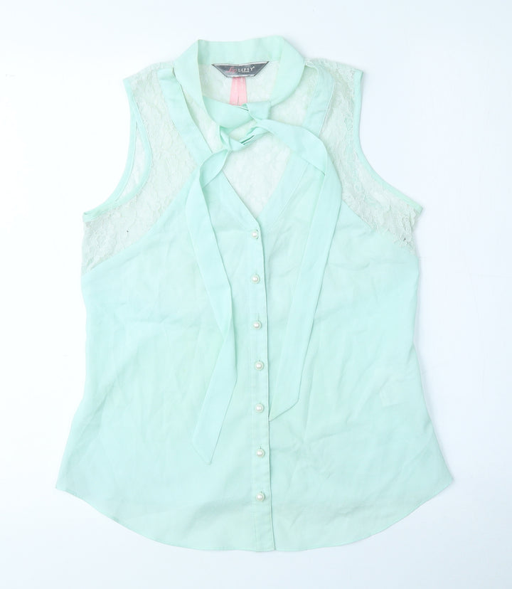 Lipsy Womens Green Polyester Jersey Tank Size 8 Mock Neck - Lace Pattern
