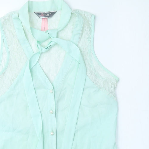 Lipsy Womens Green Polyester Jersey Tank Size 8 Mock Neck - Lace Pattern