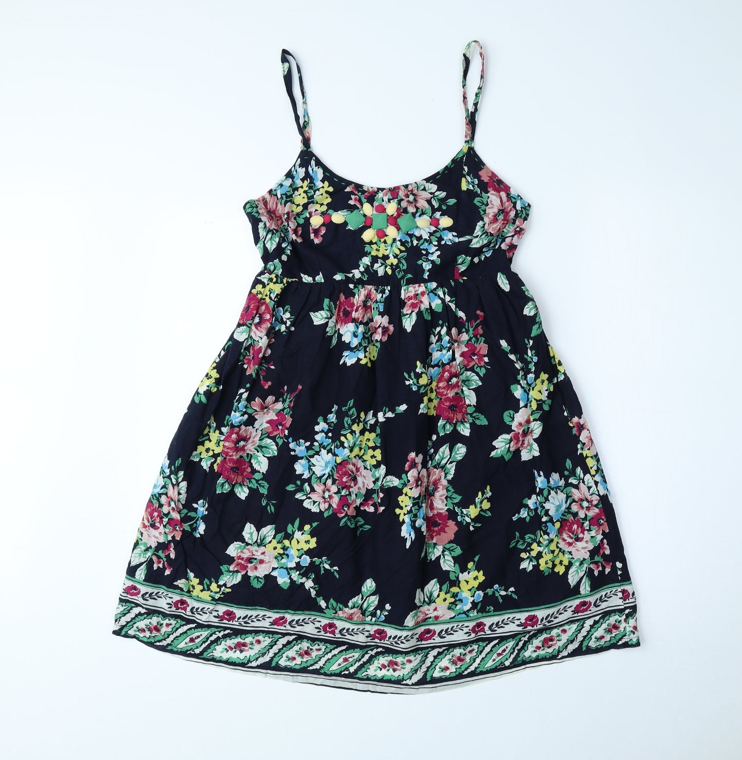 Miss Posh Womens Blue Floral Cotton A-Line Size 10 Boat Neck Zip
