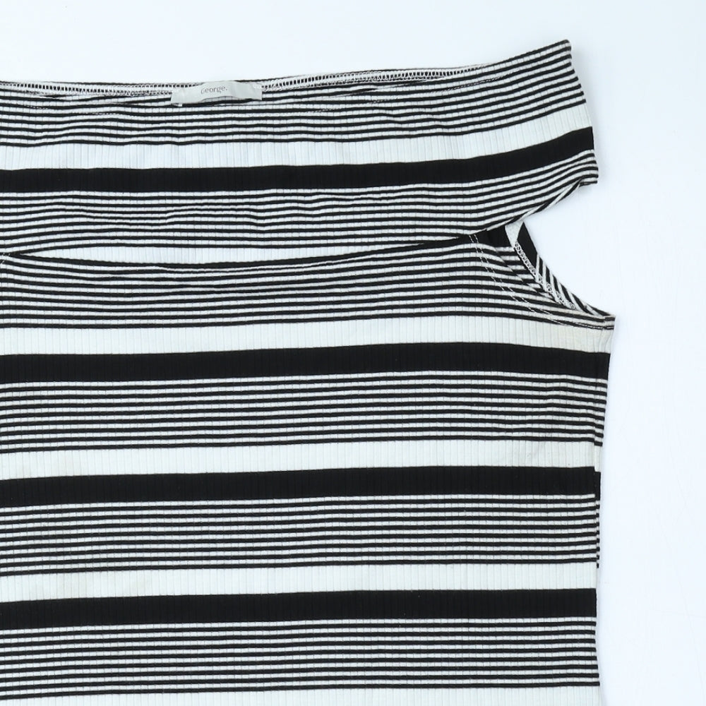 George Womens Black Striped Polyester Basic Blouse Size 18 Off the Shoulder