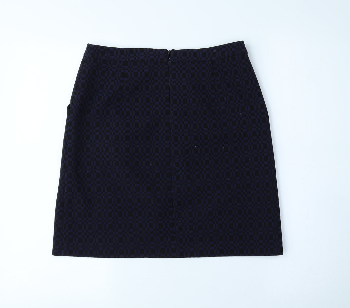 Marks and Spencer Womens Blue Geometric Polyester Mini Skirt Size 8 Zip
