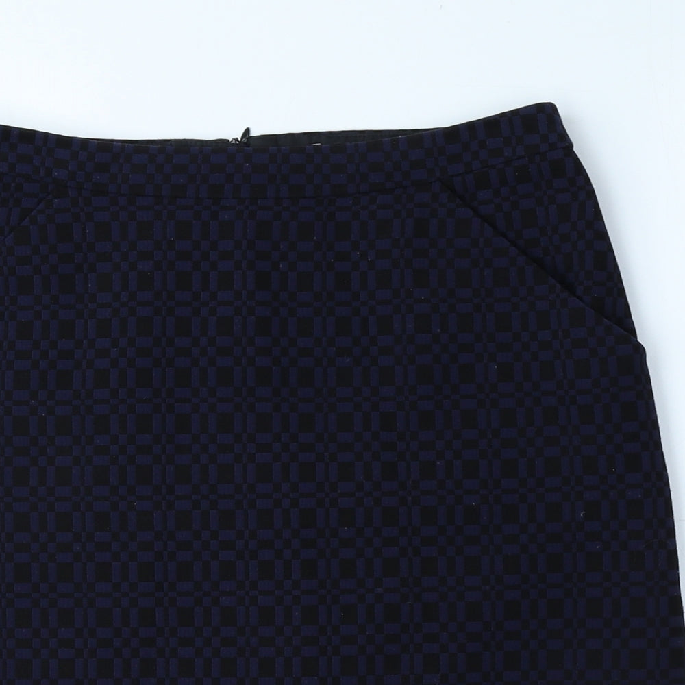 Marks and Spencer Womens Blue Geometric Polyester Mini Skirt Size 8 Zip