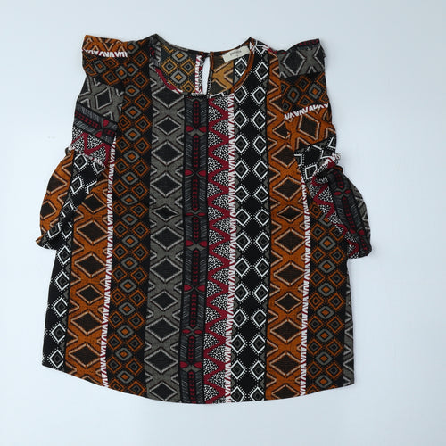 Papaya Womens Multicoloured Geometric Polyester Basic Blouse Size 10 Round Neck